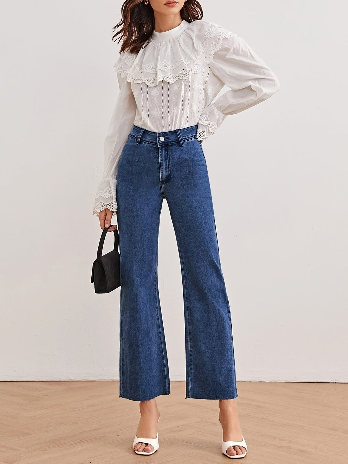Dark Blue High-Waist Wide-Leg Jeans